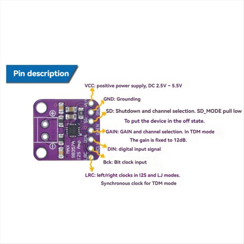 Modul decodor de interfață amplificator clasa D Max98357 I2S 1
