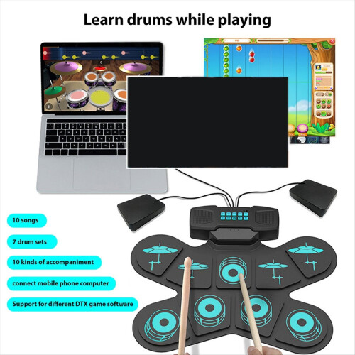 Elektronische drumset Handroll Drum 9 pads Dubbele luidspreker Oplaadbaar 2
