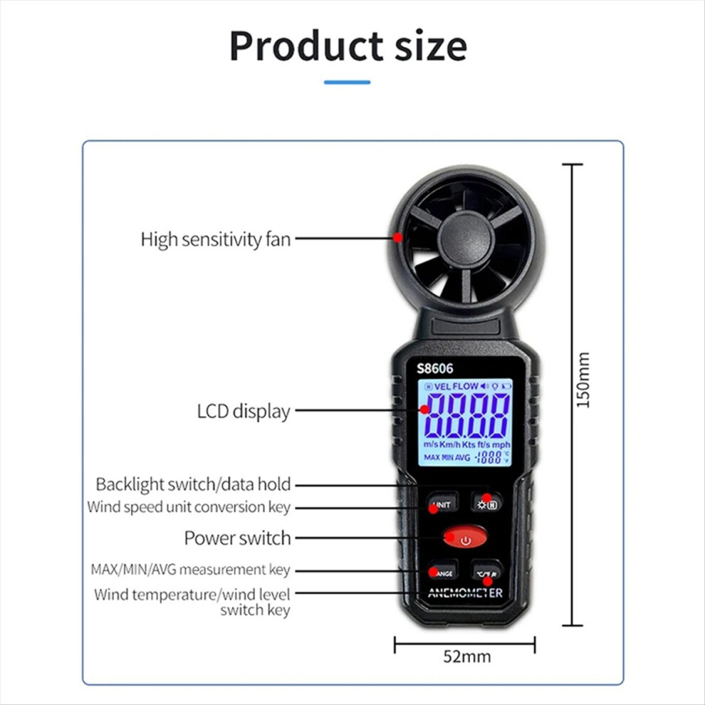 S8606 Anemometer Wind Meter Tester Measuring Air Indoor Outdoor 4713066655249