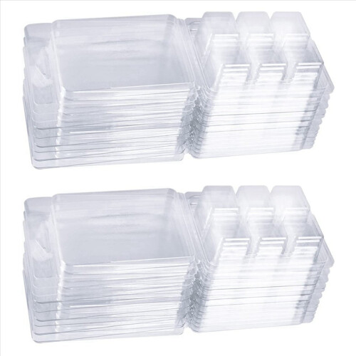 100 Packs Wax Melt Clamshells Molds, Clear Empty Plastic Square Tray