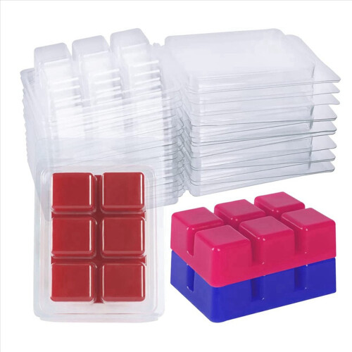 100 Packs Wax Melt Clamshells Molds, Clear Empty Plastic Square Tray 1