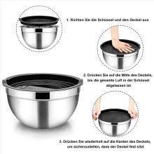 Tigela de mistura de 5 peças, tigela de salada empilhável de aço inoxidável com fecho hermético