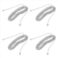 Cabos telefônicos modulares RJ11 6P2C de 9 m e 30 pés, fio branco