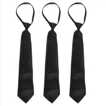 Herreslips i ensfarget svart polyester med glidelås Glatt slips med glidelås