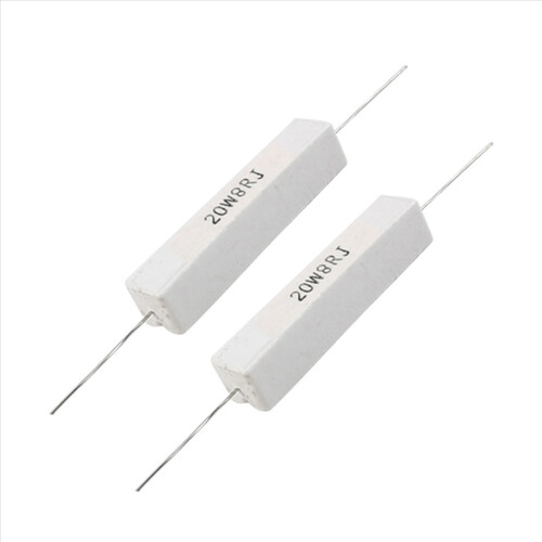 2 stk. trådviklede keramiske cementmodstande 8 ohm 20W 5% 1
