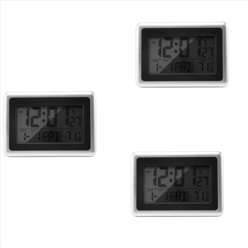 Digital Wall Clock Lcd Display Without Back Light (Silver)