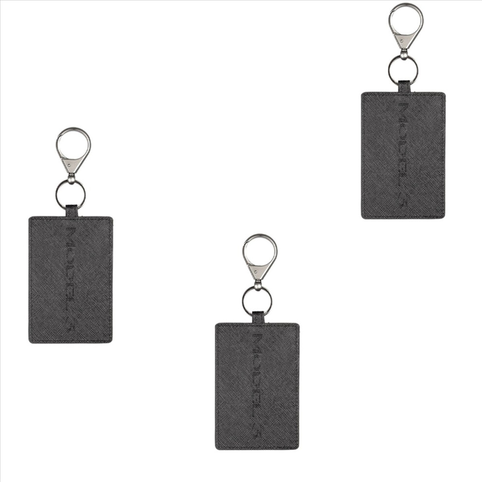 Porta Badge Portachiavi In Pelle Leggera Con Portachiavi Nero