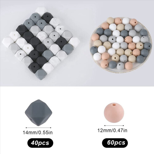 100 stk. runde og sekskantede silikoneperler 1