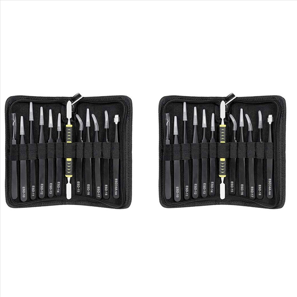 12 Pcs Esd Tweezers Tools Anti-Static Non-Magnetic With Storage Bag 4711578754955
