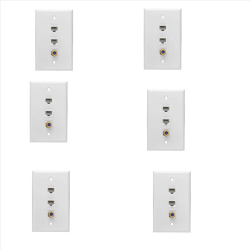 Πλάκα τοίχου Ethernet Coax, 2 θύρες Cat6 RJ45 και 1 θύρα τύπου F