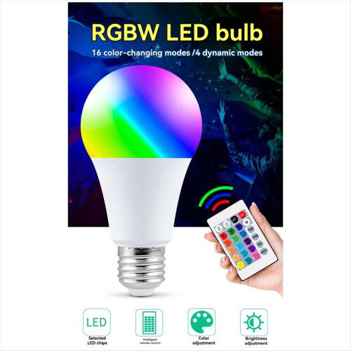 Λάμπα LED 16 χρωμάτων E27 25W RGB με τηλεχειριστήριο, ζεστό λευκό 1