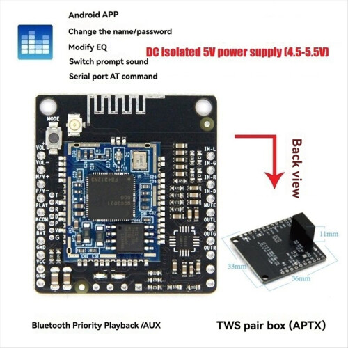 Μονάδα QCC3031 APTXHD Είσοδος ήχου LINE-in Χωρίς απώλειες DC5V (4.5-5.5V) 1