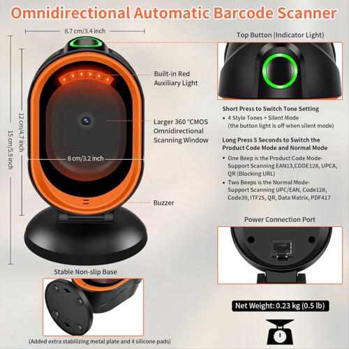 X30 1D QR 2D Barcode Scanner, Desktop Bar Code Scanner Reader 1