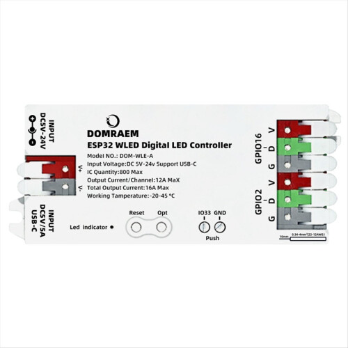 ESP32 WLED USB-C Adresserbar LED-controller Hvid