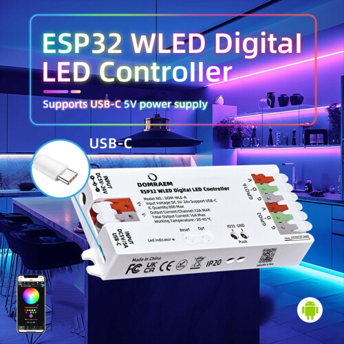 ESP32 WLED USB-C Adresserbar LED-controller Hvid 2