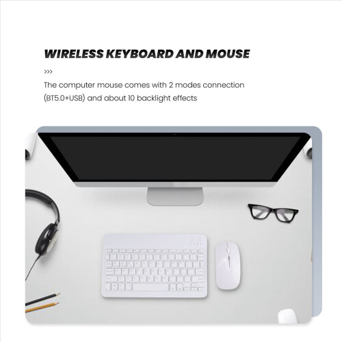 10inch Wireless Keyboard and Mouse RGB Backlit Rechargeable White 2