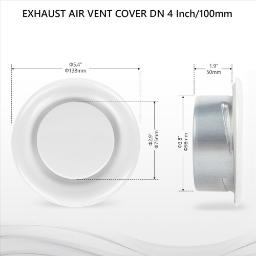 Exhaust Vent Ducting Ventilation Ceiling Air Vent Cover 4inch 1