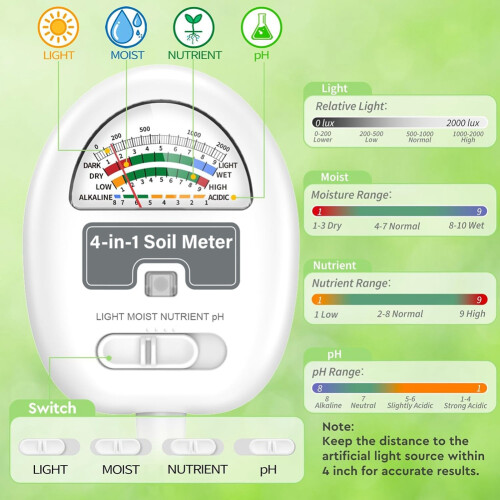 4-In-1 Soil Moisture Meter Soil pH Meter White 2
