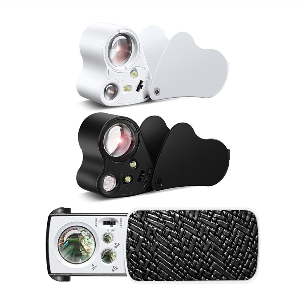 3 Pack Jewelers Loupe, 30X 60X 90X Illuminated Jewelers Eye Magnifier