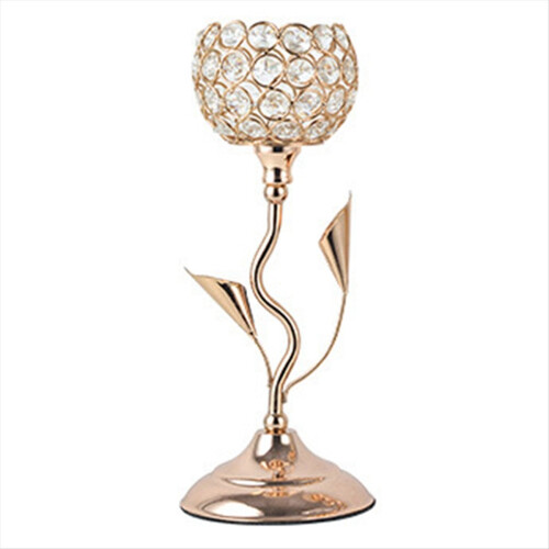 Gold Crystal Candle Holder, Iron Flower Shaped Candlestick,S