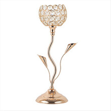 Gold Crystal Candle Holder, Iron Flower Shaped Candlestick,M
