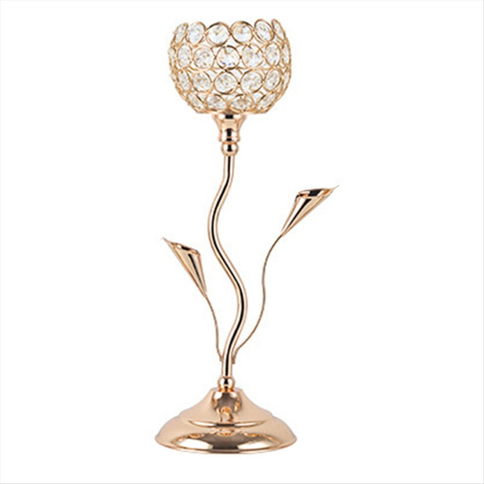 Gold Crystal Candle Holder, Iron Flower Shaped Candlestick,M-image-OPC-PMDF569-NEW