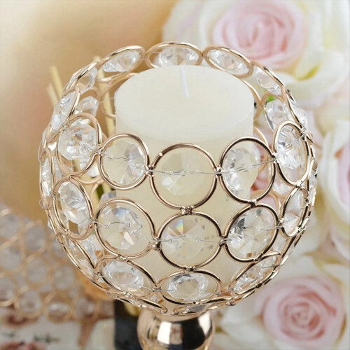 Gold Crystal Candle Holder, Iron Flower Shaped Candlestick,S 2