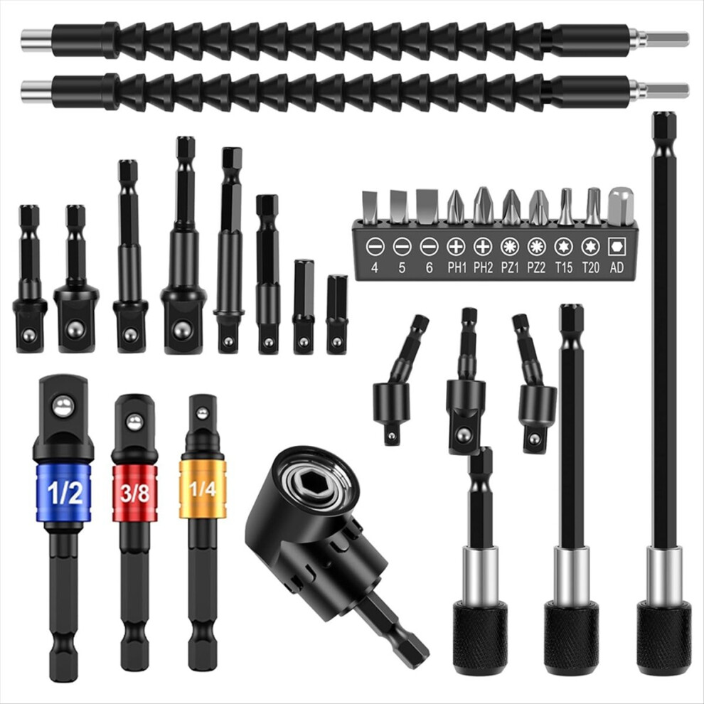 30Pcs Flexible Drill Bit Extension Kit,Right Angle Drill Attachmen 4712146500103
