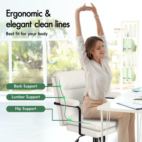 ELFORDSON ELFORDSON Office Chair Ergonomic Executive Computer Work Chenille Beige 2