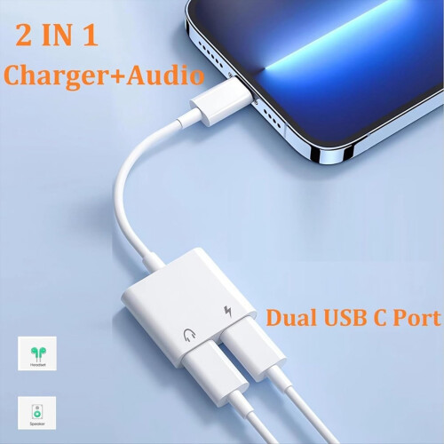USB C to USB-C Headphone Charger Adapter, 2-in-1 Type C Audio Adapter 2
