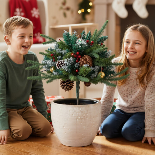 Living And Home Artificial Christmas Planter Bushes Decorations 2