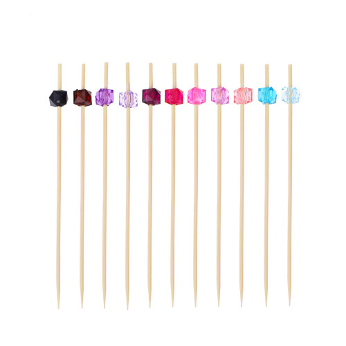 1 Confezione Stuzzicadenti In Bamboo Con Perline Acriliche, 100 Pezzi