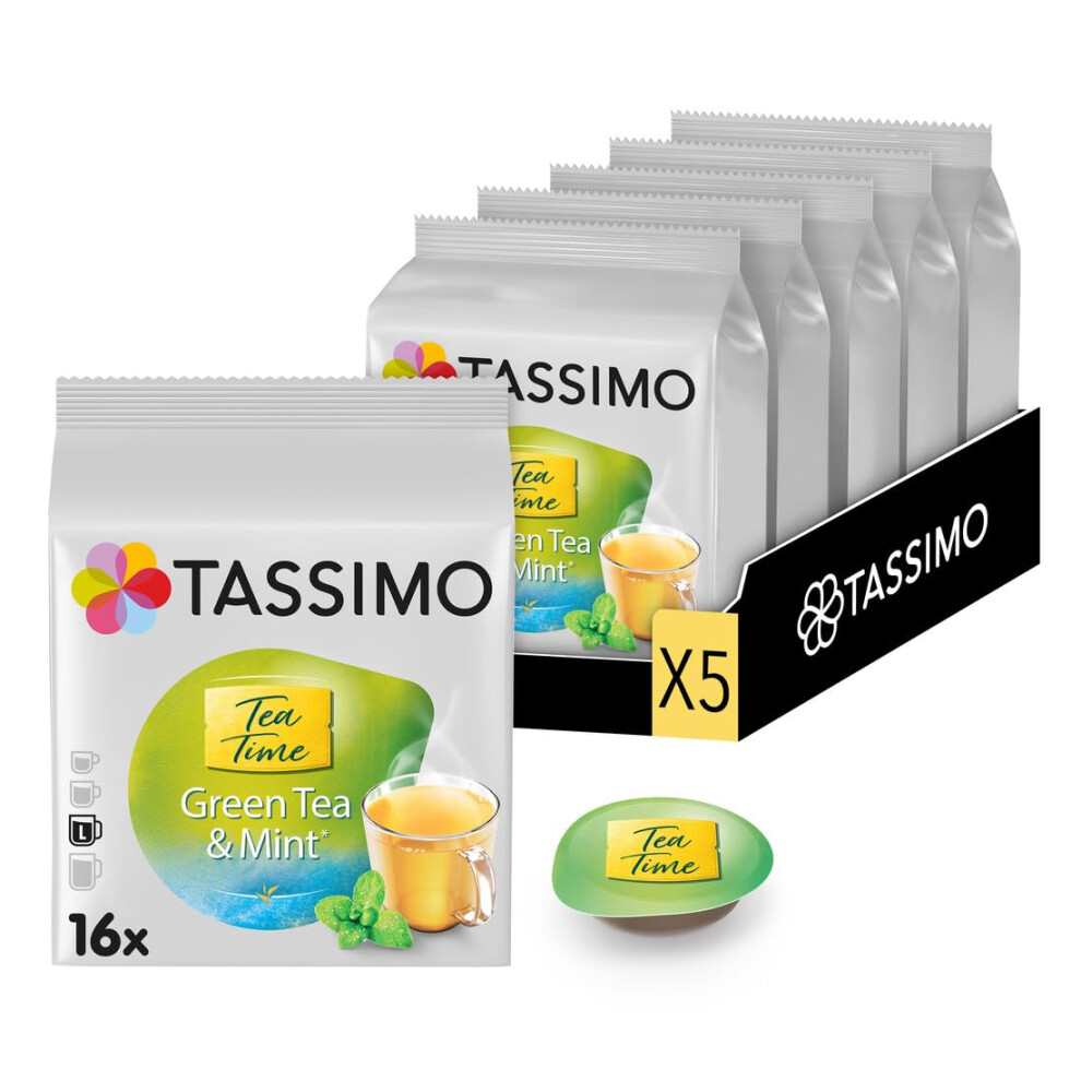 Tassimo Tea Time Mint Tea 16 Pods - Pack Of 5 (80 Servings) Green