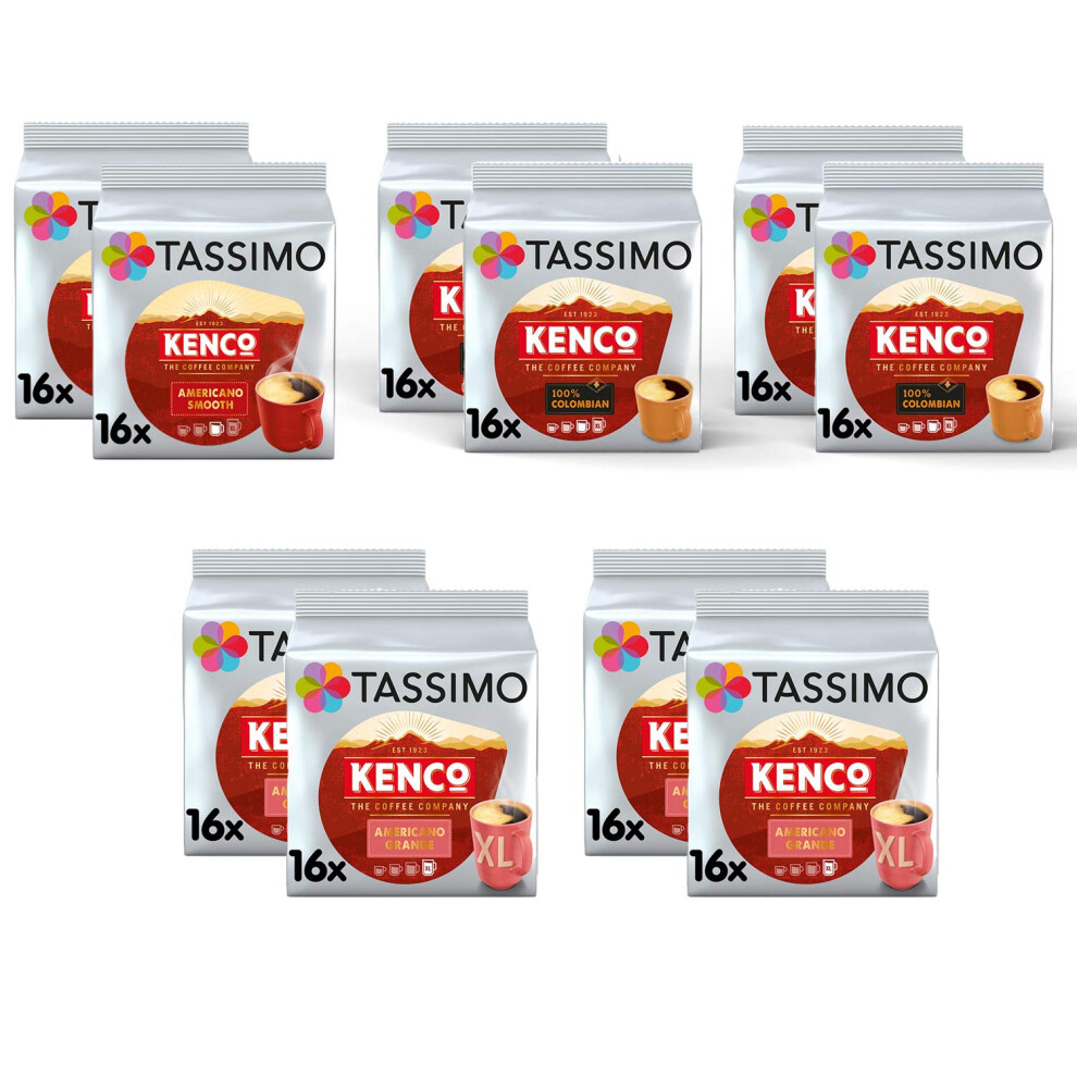 Tassimo Coffee Kenco Bundle - Kenco Americano Smooth/Americano Grande/Pure Colombian Pods - Pack Of 10 (160 Servings)