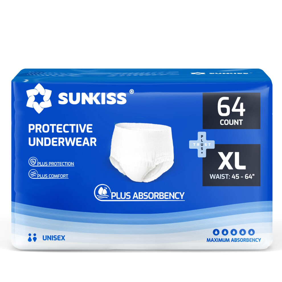 Sunkiss Trustplus Incontinence Pants For Men And Women, Adult Pull Ups, Disposable Protective Underwear, Maximum Absorbency, Odour Control, Xlarge, 64