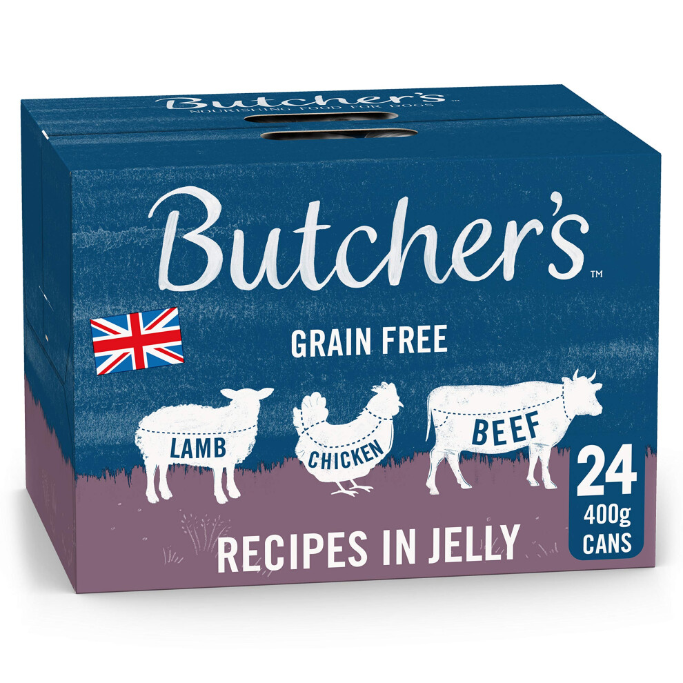 Butcher's Complete Wet Can Grain Free Hypoallergenic Adult Dog Food Recipes In Jelly Pack 24X400g - Chicken, Beef & Lamb
