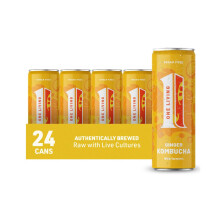 One Living Kombucha Drink - Ginger with Turmeric - 24 x 250ml Cans - Sugar Free, Great Tasting Authentically Brewed Kombucha with Live Cultures -