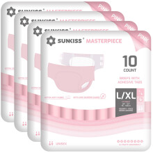 SUNKISS Masterpiece Adult Diapers with Ultimate Absorbency, Unisex Disposable Incontinence Briefs with Tabs for Women and Men, Odor Control, Pink,