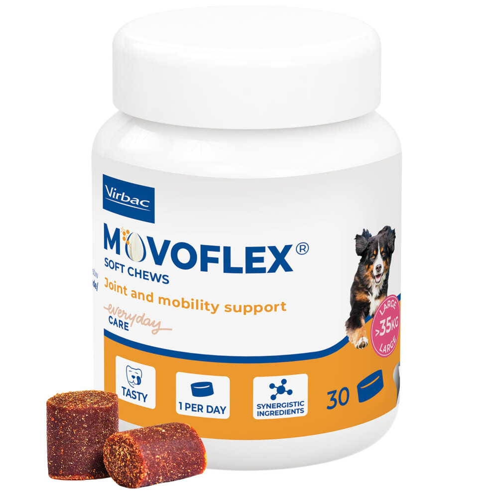 Virbac Movoflex? Joint Supplement For Large Dogs >35Kg | Supports Joints & Mobility| Fast-Acting Tasty Chews | 30 Chews