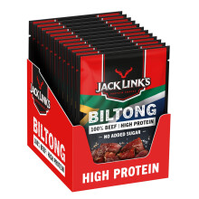 Jack Link's Biltong Jerky Original, Pack of 12 x 60 g, Gluten Free Meat Snack, High Protein 50%, Dried Meat for Gym, Fitness, Outdoor, Low Calorie
