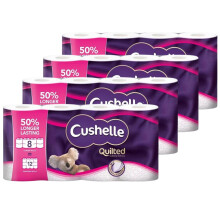 Cushelle Quilted 3-Ply Double Size 50% Longer Soft Absorbent Rolls 32 Pack - 236 Sheets, Micro Air Pockets for Extra Softness & Absorbency, Longer