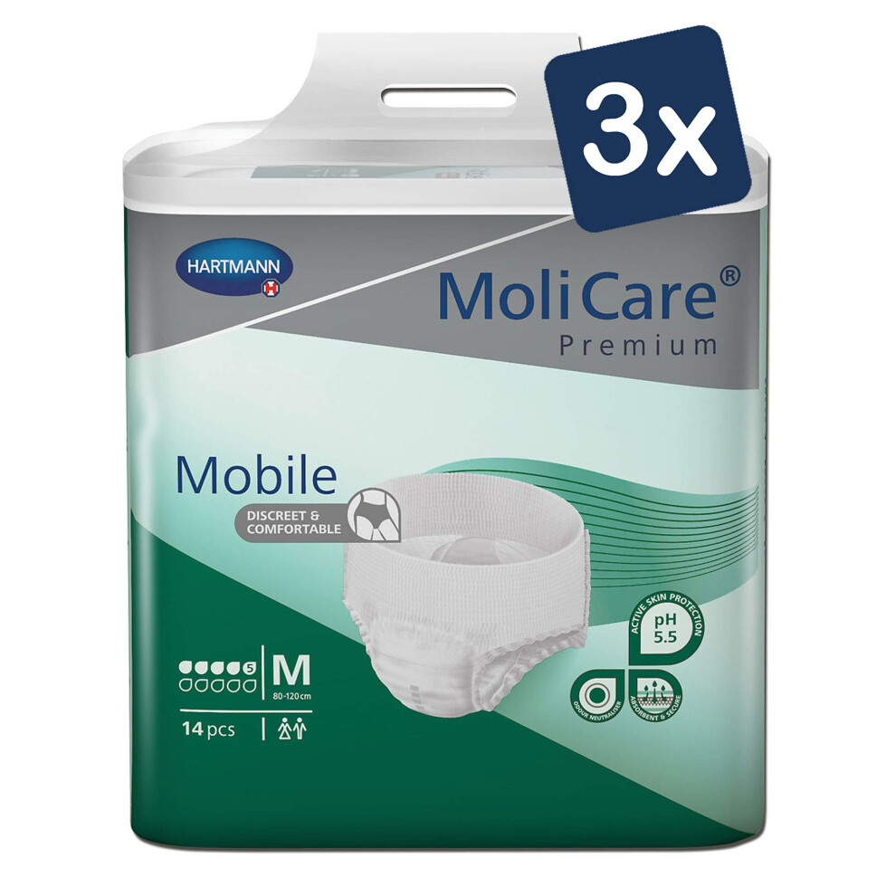 Molicare Premium Mobile Disposable Pants - Discreet Use For Incontinence For Women And Men - 5 Drops Size M - Pack Of 14