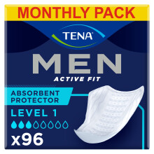 TENA Men Absorbent Protector Incontinence Pads, Level 1, for Light Bladder Weakness, 96 Incontinence Pads (12 x 8 packs) for Men, Specially Engineered