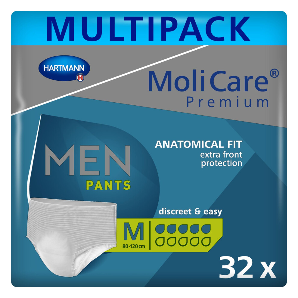 Molicare Premium Men Pants, 5 Drop, Discreet Bladder Weakness Pants For Men, Size M, 4 Packs Of 8 Pairs (32 Items)