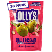 Olly's Olives, Chilli & Rosemary, 50g (Pack of 36), 100% Natural Ingredients, Handy Snack Pouches, Healthy Vegan Snacks, Low Calorie, Source of Fibre,