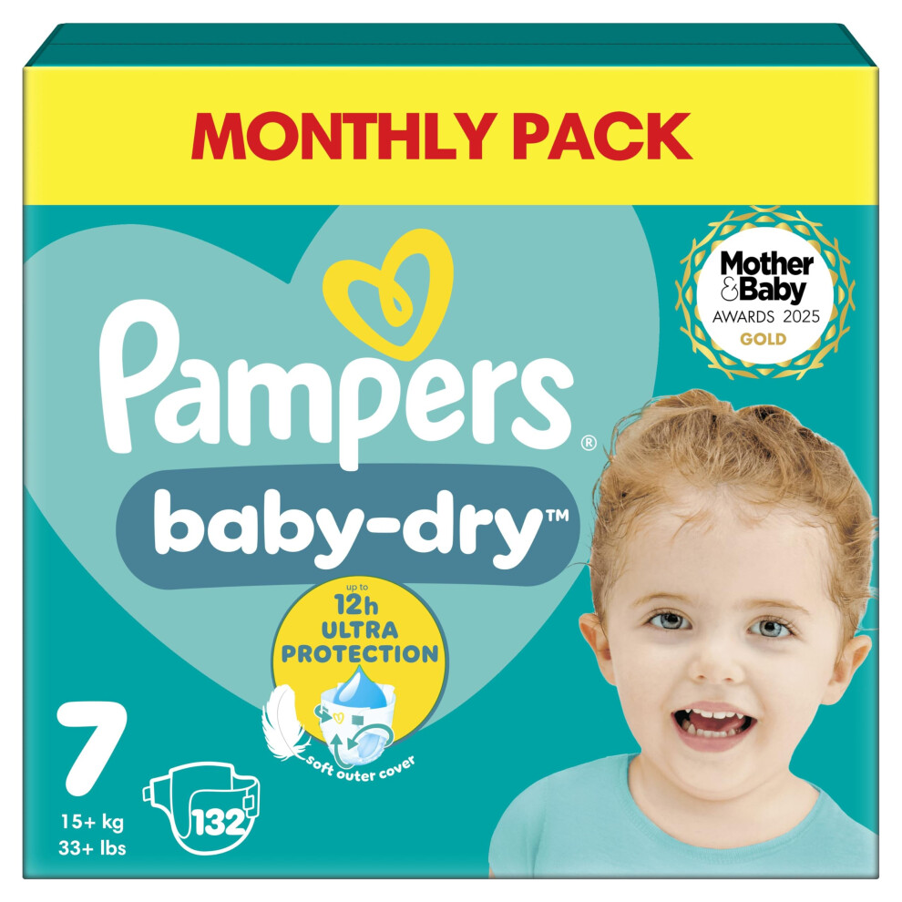 Baby-Dry Size 7, 132 Nappies, 15Kg+, Monthly Pack, Up To A 100% Leak-Free & Comfortable Night Pampers