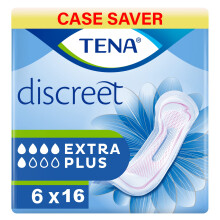 TENA Lady Discreet Extra Plus, 96 Incontinence Pads (16 x 6 Packs) Individually Wrapped for Women with Medium-Heavy Bladder Weakness, Incontinence and