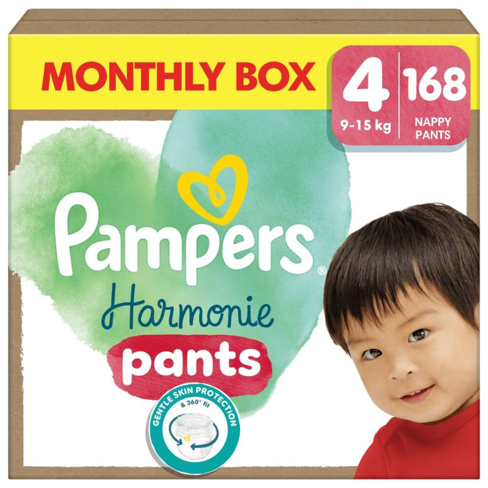 Pampers Harmonie Nappy Pants Size 4, 168 Nappies, 9Kg-15Kg, Monthly Pack, Gentle Skin Protection And 360? Comfort Fit