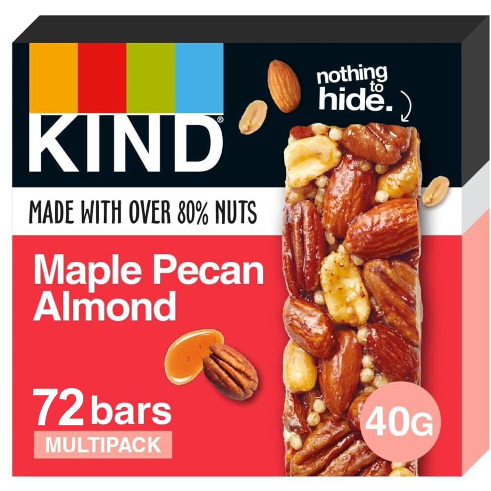 Kind Bars, Bulk Pack, Maple Pecan Almond, High Fibre, Gluten Free Snack Bars, No Artificial Colours, Flavours Or Preservatives, 72 X 40G Bars