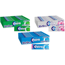 Extra Sugarfree Chewing Gum, Peppermint, Bubblemint and Spearmint Flavours, Freshens Breath, Helps with Oral Hygiene for Healthy Teeth and Gums 30